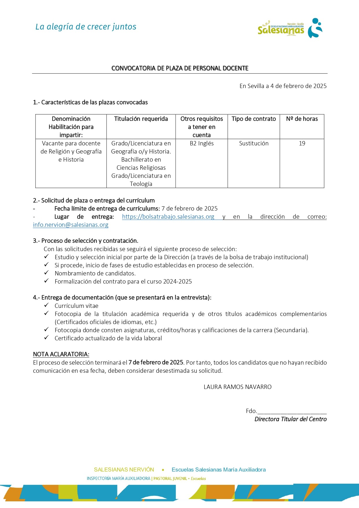 Vacante Docente Religión Vacante Docente Religión
