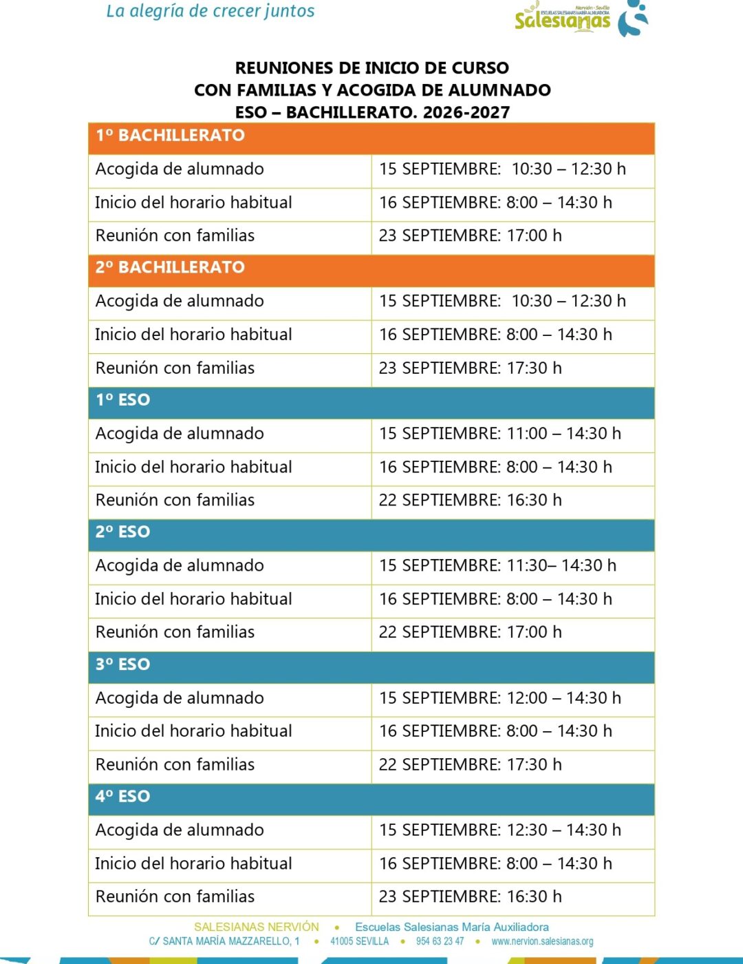 Inicio de curso - ESO y Bach